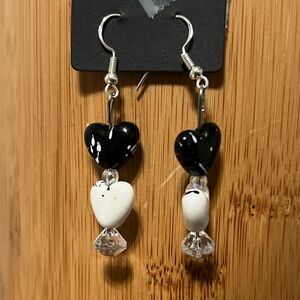 Elegant Black and White Heart Earrings
